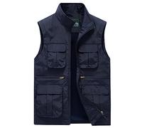 Men's Gilet Jacket Sleeveless Lapel Jacket Men's Work Standing Collar Multiple Pockets Outdoor Photography And Sports Vest Coat Vintage Classic Coat Top Dark Blue XXL