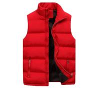 Mens Gilet Lightweight Puffer Vest Body Warmer Autumn Winter Warm Sleeveless Jacket Coat Outwear Zipper Pocket Mens Vest Down Puffer Gilet Jacket Stand Collar Thick Sleeveless Outdoor Outwear A-red