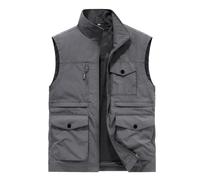 Mens Gilet UK Clearance Cargo Vest Jacket Thin Activewear Vests Full Zip Stand Collar Coat Sleeveless Softshell Jacket with Pockets Outerwear for Outdoor Hiking Hunting Fishing Size M-6XL