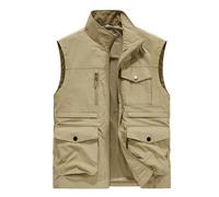 Mens Gilet UK Clearance Cargo Vest Jacket Thin Activewear Vests Full Zip Stand Collar Coat Sleeveless Softshell Jacket with Pockets Outerwear for Outdoor Hiking Hunting Fishing Size M-6XL