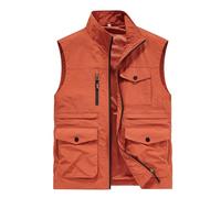 Mens Gilet UK Sale Clearance Cargo Vest Jacket Thin Activewear Vests Full Zip Stand Collar Coat Sleeveless Softshell Jacket with Pockets Outerwear for Outdoor Hiking Hunting Fishing Size M-6XL