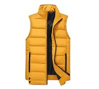 Mens Gilet Vest, Stand Collar Zip Up Quilted Lightweight Gilet Waistcoat Padded Jacket Outwear Yellow XL