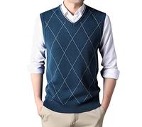 Men's Gilets V Neck Sleeveless Jumper Vest Cotton Casual Autumn Winter Ribbed Tanks Tops Waistcoat Jumper Business Pullovers Slim Fit Round Neck Gilet Dark Blue
