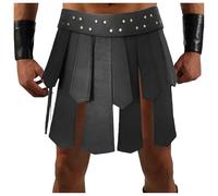 Mens Gladiator Skirt Roman Soldier Costume PU Leather Medieval Tassel Scottish Kilt for Men UK Punk Style Cosplay Skirts Warrior Belt with Studs Sexy Gay Clubwear for Party Carnival