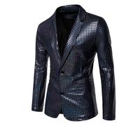Men's Glitter Check Jacket - Blazers Long Sleeve Shiny Sequins Coat for Party Carnival Costume Halloween Disco Wedding and Business Celebration Party Dance Evening Vintage Jackets