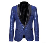 Men's Glitter Dinner Jacket Sequin for blazer for Christmas Party New Year Event Lightweight Sport Coat Single Button S-2XL(Blue M)