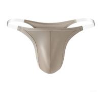 Men's Glossy Ice Silk G-String Low Waist Shiny(Gray M)
