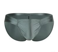 Men's Glossy Low Waist Briefs Breathable Shiny Nylon Spandex Underwear Classic Solid Color M-2XL(L Gray)
