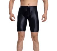 Men's Glossy Oily Shiny Skinny Short Sexy Bulge Pouch Trunks Sheer See Through Training Shorts Stretch Slim Pant Seamless Workout Compression Underpants Black S