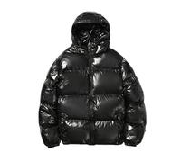 Mens Glossy Puffer Jackets Mens Thick Warm Hooded Coats Full Zip Padded Puffer Outwear Plus Size Solid Color Down Coats with Pockets Lightweight Casual Comfy Jackets