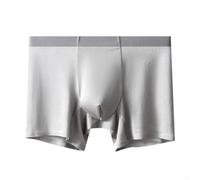 Men's Glossy Seamless Boxer Shorts Long Leg Breathable(Gray L)