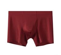 Men's Glossy Seamless Boxer Shorts Long Leg Breathable(Red XL)