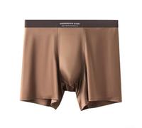 Men's Glossy Seamless Boxers Long Leg Breathable(Brown XXXXL)