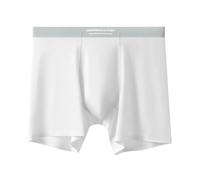 Men's Glossy Seamless Boxers Long Leg Breathable(White L)