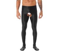 Men's Glossy Tights, High Waist Tummy Control Crotchless Fitness Leggings, Seamless Stretchy Spandex Pantyhose for 80s Disco, Slim Fit Solid Nylon Stockings Hosiery for Dancewear Nightclub Rave Party