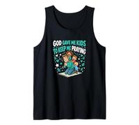Mens God Gave Me Kids to Keep Me Praying Funny Dad Faith Tank Top