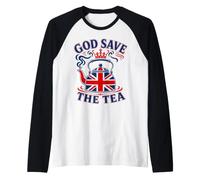 Mens God Save the Tea Funny British Tea Pun Raglan Baseball Tee