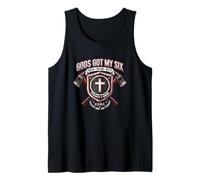 Mens Gods Got My Six Firefighter Faith Valor Duty Shield Tank Top