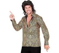 Mens Gold 1970s Disco Shirt Wave Print Retro Fancy Dress