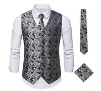 Men's Gold Paisley Waistcoat Vest 3Pcs Set(Silver S)