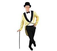 MENS GOLD SEQUIN TAILCOAT + BLACK TOP HAT FANCY DRESS ACCESSORY SET DANCE SHOWS MUSICALS OUTFIT CABARET UNISEX TAIL COAT (MEDIUM - UPTO 42 INCH CHEST)