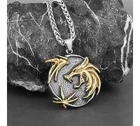 Men's Gold Wolf Pendant Necklace Stainless Steel Jewelry Chain 24" Gift
