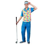 Mens Golf Costume - Fancy Dress Blue Argyll Style Top + Trousers + Blue Visor - Perfect for Pub Golf, Golfer Stag Night, Golf Sport Events, and Other Fancy Dress Events