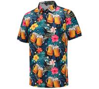 Mens Golf Polo Shirts Funny Golf Shirts for Men Short Sleeve Performance Moisture Wicking Dry Fit Polo Golf Shirts, Hawaiian Beer, Large
