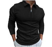 Men's Golf Polo Shirts Long Sleeve UPF 50+ Performance Collar Shirts Solid Casual Full Zip for Summer Business Wedding Black