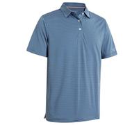 Men's Golf Polo Shirts Short Sleeve Striped Performance Moisture Wicking Dry Fit Golf Shirts for Men, Blue Denim Stripe, Large