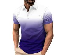 Mens Golf Polos Shirts Clearance,Men Gradient Color Short Sleeve Lapel Button Henley Shirt Office Casual Business Polos Tennis Sport Blouses Spring Summer Outdoor Fashion Breathable Tops UK Size S-4XL