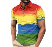 Mens Golf Polos Shirts Clearance,Men Gradient Color Short Sleeve Lapel Button Henley Shirt Office Casual Business Polos Tennis Sport Blouses Spring Summer Outdoor Fashion Breathable Tops UK Size S-4XL