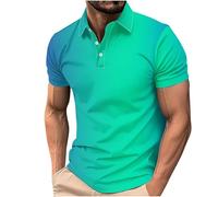Mens Golf Polos Shirts Clearance,Men Gradient Color Short Sleeve Lapel Button Henley Shirt Office Casual Business Polos Tennis Sport Blouses Spring Summer Outdoor Fashion Breathable Tops UK Size S-4XL