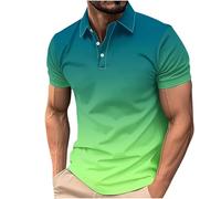 Mens Golf Polos Shirts Clearance,Men Gradient Color Short Sleeve Lapel Button Henley Shirt Office Casual Business Polos Tennis Sport Blouses Spring Summer Outdoor Fashion Breathable Tops UK Size S-4XL