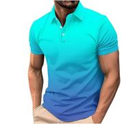 Mens Golf Polos Shirts Clearance,Men Gradient Color Short Sleeve Lapel Button Henley Shirt Office Casual Business Polos Tennis Sport Blouses Spring Summer Outdoor Fashion Breathable Tops UK Size S-4XL