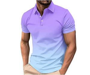 Mens Golf Polos Shirts Clearance,Men Gradient Color Short Sleeve Lapel Button Henley Shirt Office Casual Business Polos Tennis Sport Blouses Spring Summer Outdoor Fashion Breathable Tops UK Size S-4XL