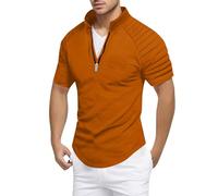 Men's Golf Shirt - Breathable Quick-Dry Lightweight Polo Shirts for Men with Solid/Print Designs Casual Polos Textured Beach Tshirt Loungewear (Gold,L)