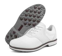 Men's Golf Shoes, Leather Business Spikeless Golf Boots, Classic Breathable Non-Slip Casual Golf Training Sneakers White, 14 UK