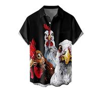 Men's Gongfu Rooster Chest Pocket Printed Short Sleeve Button Down Summer Casual Shirt Ladys Short Sleeve Tops Tie Dye Blouse Retirement Gifts for Men Workout Gym Warehouse Clearance Bargains Sale