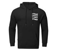 Men's Good Things Take Time Fall Hoodies Aesthetic with Hood Letter Loose Fit Trendy Pullover Hoodies for Teens Graphic Casual College Tops Sweaters Workou Thin Clothes Comfort Plain Black
