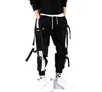 Mens Goth Cargo Trousers Techwear Mens Pants Hip Pop Jogger Bottoms Cuffed Highstreet Trousers Trendy Couple Sweatpants Retro Punk Pants Lightweight Motorbiker Trouser Sport Harem Pant