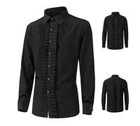 Men's Gothic Black Shirt Medieval Retro Ruffled Shirts Victorian Pirate Long Sleeve Steampunk Top Blouse Mens Embroidery Ruffle Shirt Halloween Costume Renaissance Cosplay Tops Court Lapel Shirts