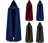 Men's Gothic Cloak Full Length Hooded Cape Mens Medieval Vintage Robe with Buckle Stand Collar Coat Steampunk Overcoat Victorian Renaissance Outerwear Vampire Robes Halloween Cosplay Costumes