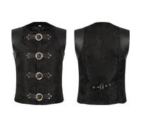 Men's Gothic Embroidered Waistcoat Mens Medieval Round Collar Vest Steampunk Adjustable Metal Buckle Waistcoat Victorian Vintage Slim Tank Tops Renaissance Pirate Underlay Vest Knight Waistcoats