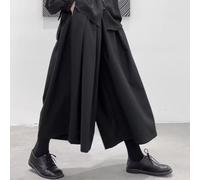 Men's Gothic For Samurai Trousers, Loose Hakama Wide Leg Cropped Pants in Black Japanese Style for Spring, Summer, and Autumn Vacation Holiday or Casual(L Black)