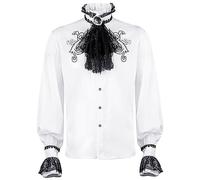 Mens Gothic Frilly Neck Shirt Solid Button Down Long Sleeve Medieval Court Shirts Halloween Retro Stage Clothes Victorian Steampunk Stand Collar Blouses Vintage Gentleman Tops Renaissance Inner Shirt