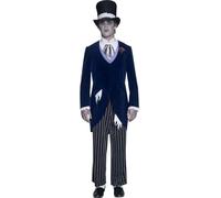 Mens Gothic Groom Costume Suit Hat Halloween Fancy Dress Vampire Outfit