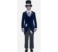 Mens Gothic Groom Costume Suit Hat Halloween Fancy Dress Vampire Outfit