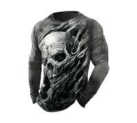 Men's Gothic Henley T-Shirt Button V-Neck Long Sleeve Shirt Halloween Costume Plus Size 3D Skeleton Printed T-Shirts Retro Viking Vintage Long Sleeve Crew Neck Pullover, O Grey, XL
