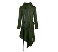 Mens Gothic Hooded Coat Clearance Zipper Long-sleeved Medieval Renaissance Tailcoat Jacket Steampunk Victorian Vintage Costume Halloween Cosplay Solid Hoodie Jacket Winter Green Overcoat UK Size S-5XL